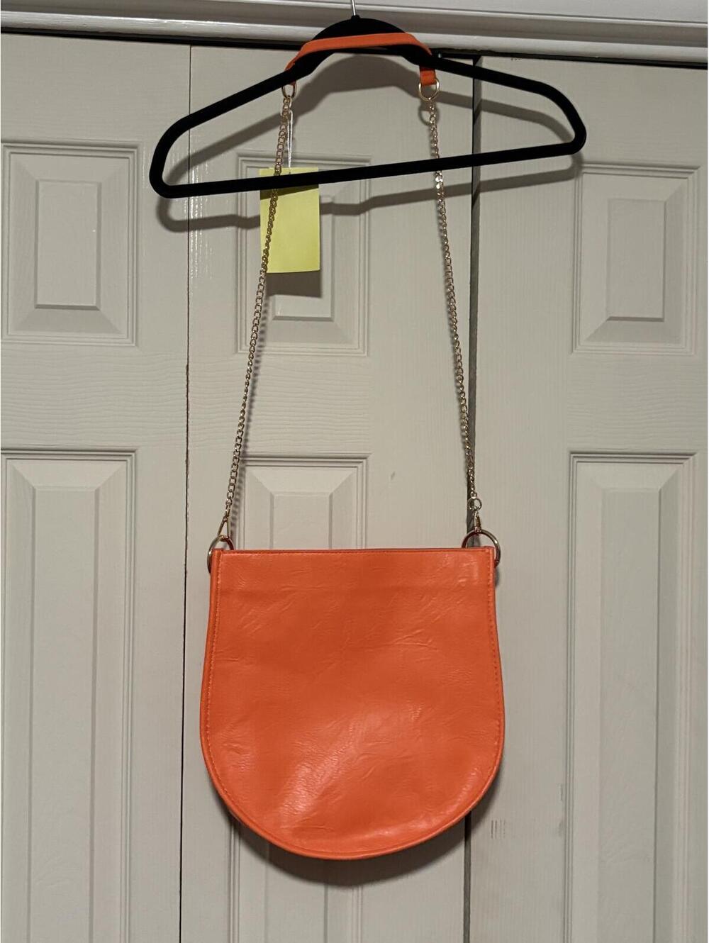 Ahdorned Bright Orange Vegan Leather U-Shaped Crossbody Messenger Bag
